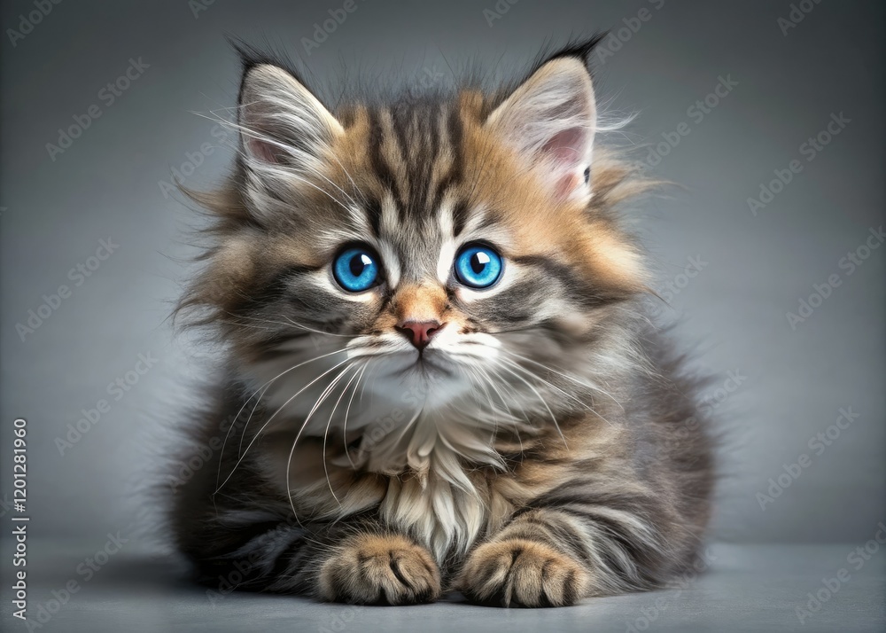 Adorable fluffy gray tabby kitten with captivating blue eyes, a perfect pet photography subject. Adorable fluffy gray tabby kitten with captivating blue eyes, a perfect pet photography subject.