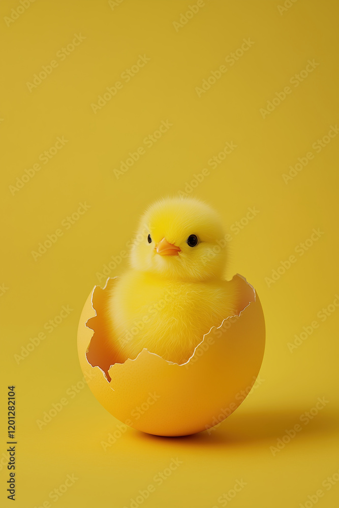 Adorable newborn chick emerging from a golden eggshell in a minimal pastel-themed composition
Adorable newborn chick emerging from a golden eggshell in a minimal pastel-themed composition