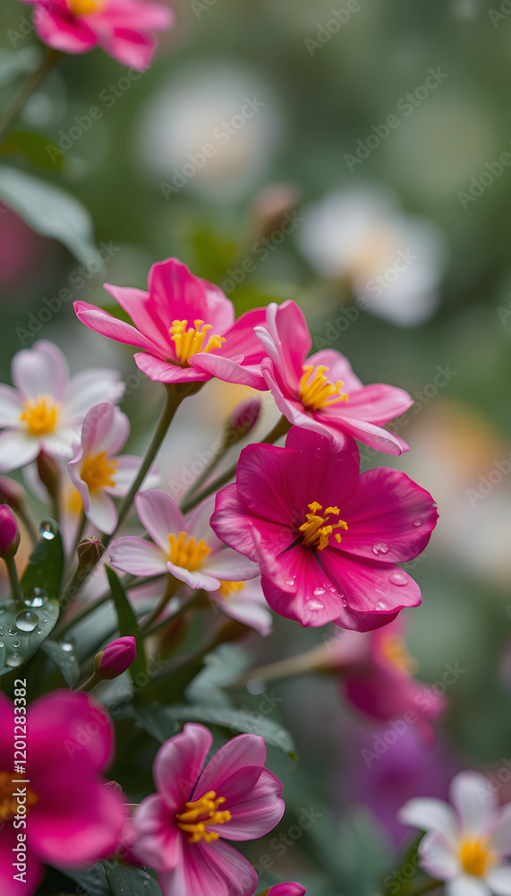 Spring flowers rain drops, abstract blurred background flowers fresh rain. flowering plants. Banner, with white tones Spring flowers rain drops, abstract blurred background flowers fresh rain. flowering plants. Banner, with white tones