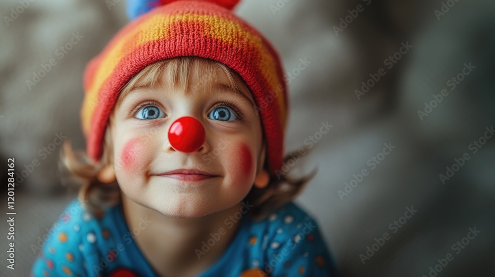 A little boy in a clown costume celebrates April Fools' Day. A child boy in a bright holiday costume with a smile on his face. A little clown. A little boy in a clown costume celebrates April Fools' Day. A child boy in a bright holiday costume with a smile on his face. A little clown.