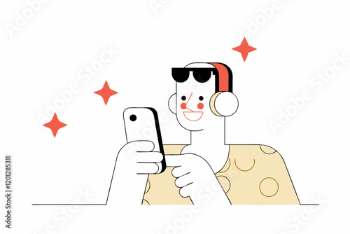 gen z teenager happily using their smartphone.