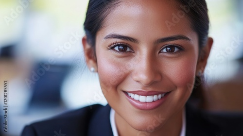A professional woman in a corporate suit with a friendly smile, suitable for HR, marketing, or corporate use