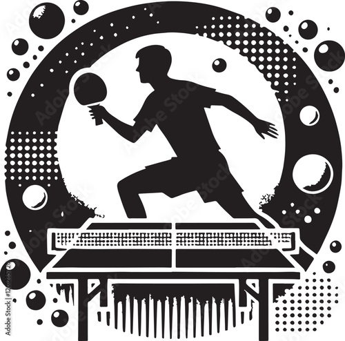 Black Color Table Tennis Silhouette Vector Illustration, Solid White Background