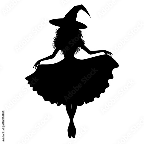 Ballet witch girl dancing alone silhouette graphic design on white. Vector illustration.