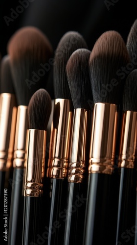 Elegant makeup brushes arranged in a stylish manner showcasing professional a...