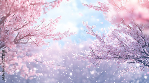 満開の桜の花が舞う