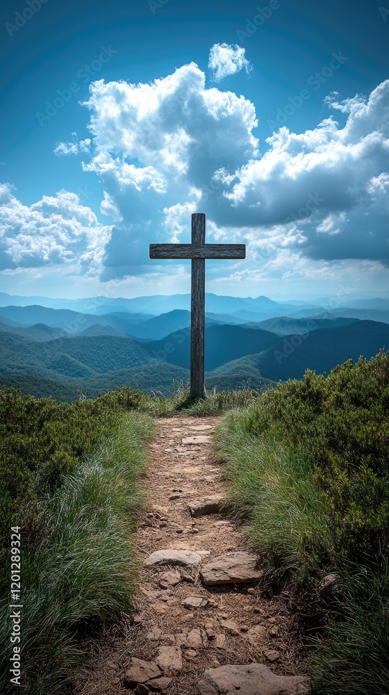 Beautiful landscape with a large cross against the backdrop of nature. Beautiful landscape with a large cross against the backdrop of nature.