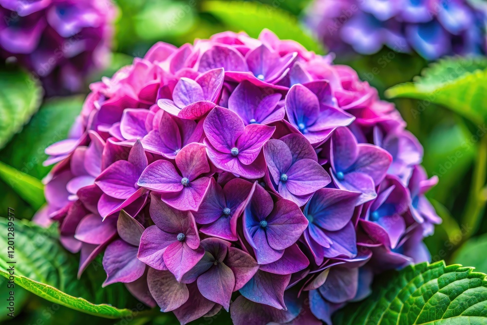 Crimson Zorro hydrangea blooms, a candid close-up revealing intricate petal details. Crimson Zorro hydrangea blooms, a candid close-up revealing intricate petal details.