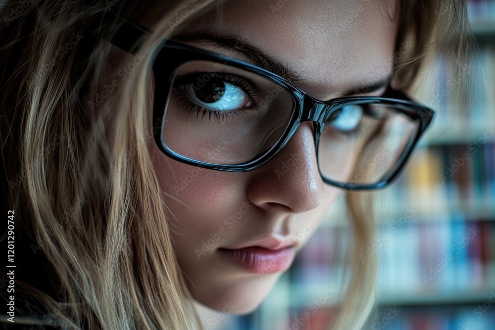 A close-up shot of a person wearing glasses, ideal for use in articles or blog posts about fashion, technology, or everyday life A close-up shot of a person wearing glasses, ideal for use in articles or blog posts about fashion, technology, or everyday life