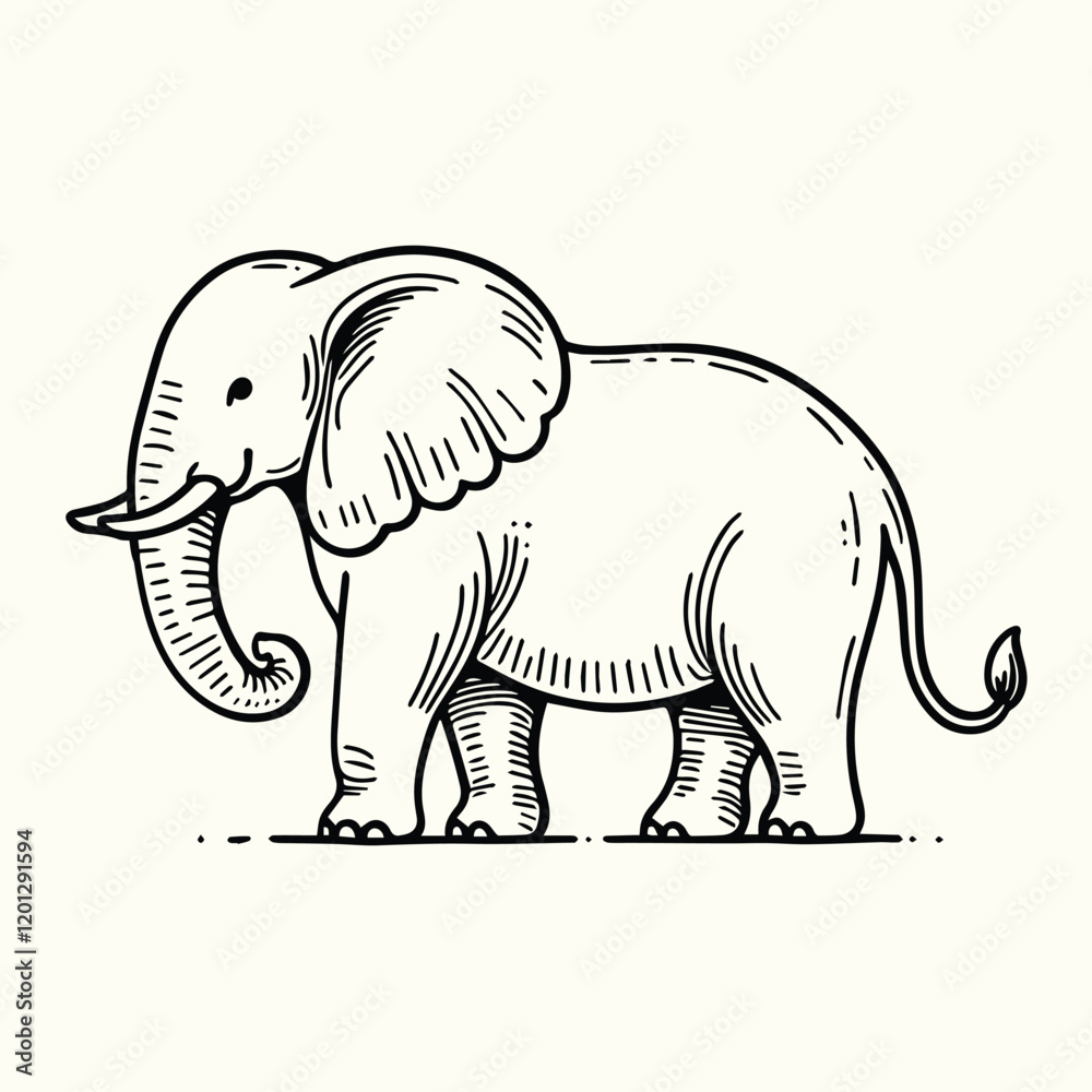 Fototapeta premium Elephant Sketch Drawing Line Art Animal Wildlife