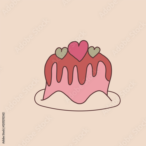 Happy Valentine's Day. Wedding hand-drawn cake with hearts, ideal for romantic date or romantic designs