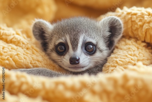 Cute fox pup sleeping peacefully in a cozy blanket on a soft surface