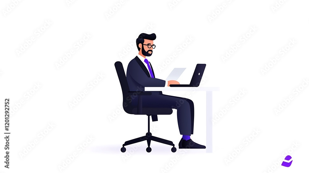 Focused Businessman Working on Laptop at His Desk Focused Businessman Working on Laptop at His Desk