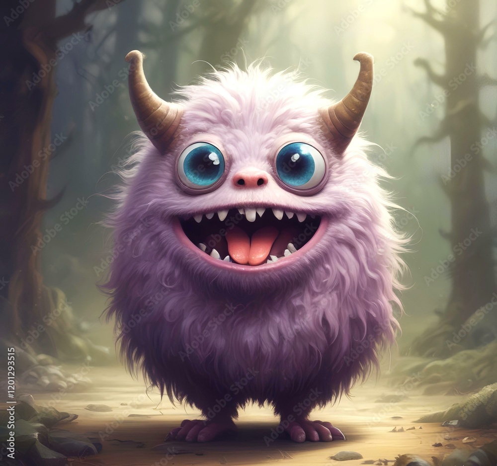 Obraz premium Illustration of fluffy and cute small monster.