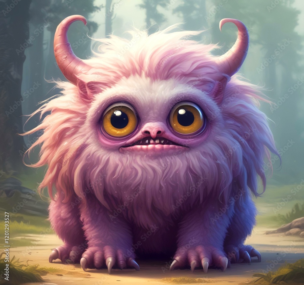 Obraz premium Illustration of fluffy and cute small monster.