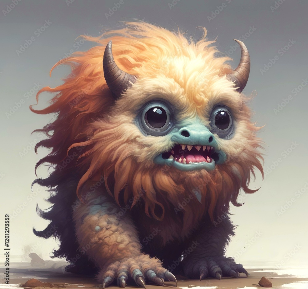 Fototapeta premium Illustration of fluffy and cute small monster.