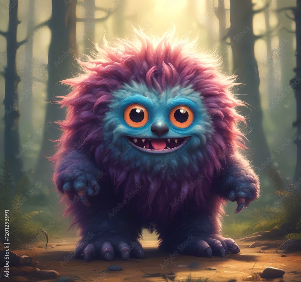 Obraz premium Illustration of fluffy and cute small monster.