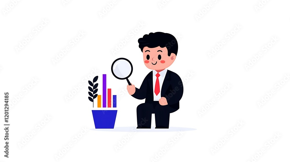Pixel Art Businessman Analyzing Growth Chart with Magnifying Glass Pixel Art Businessman Analyzing Growth Chart with Magnifying Glass