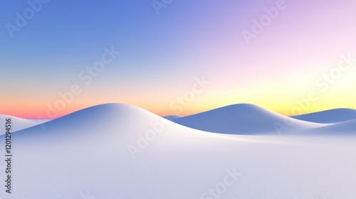 Serene landscape of soft, rolling sand dunes at sunrise.