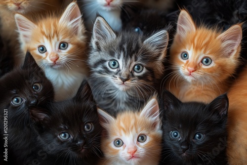 Cute kittens resting together in a cozy setting full of colors and fur at the...