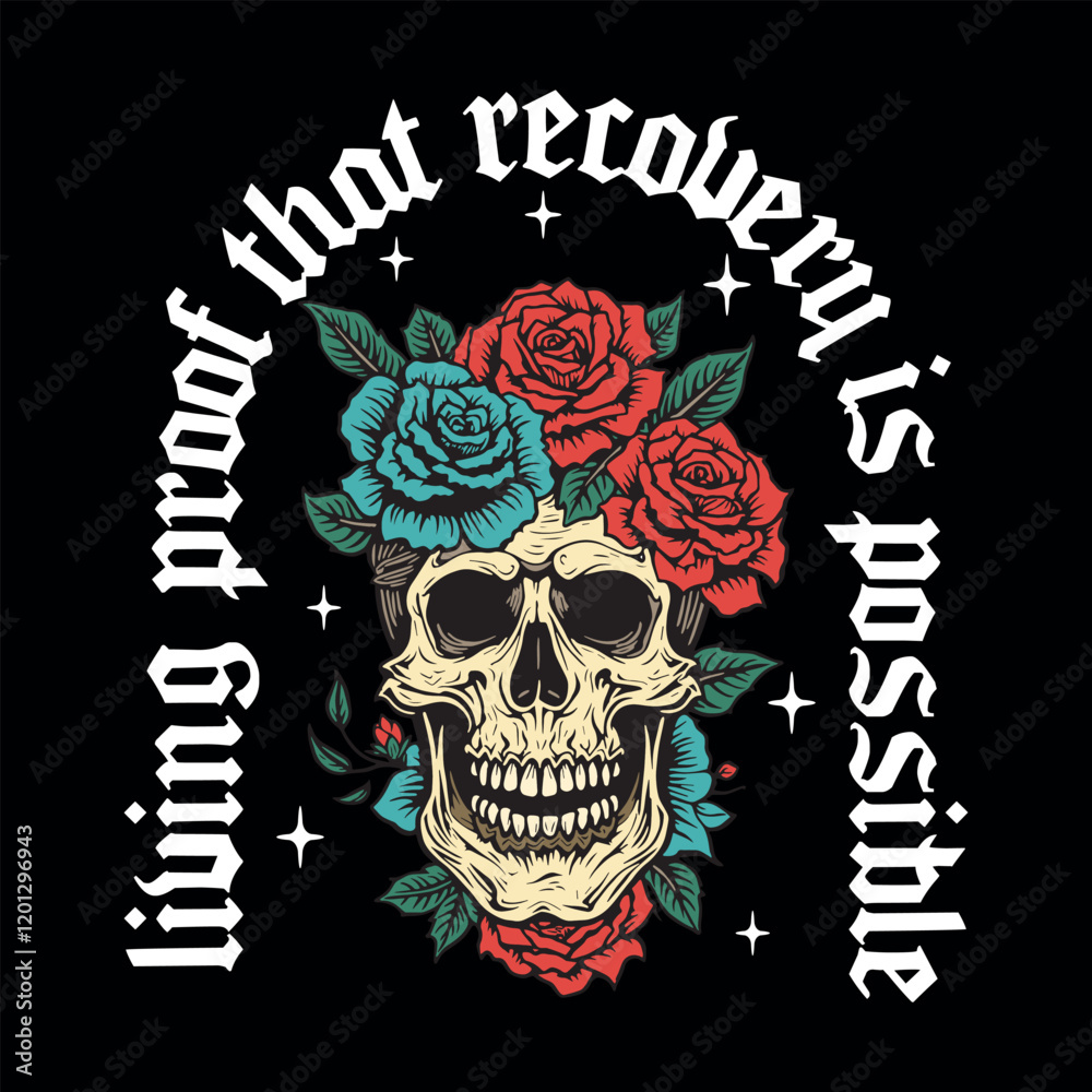 Fototapeta premium Inspirational Skull and Roses Artwork Celebrating Recovery and Resilience 