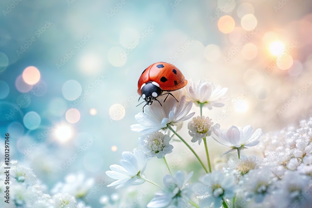 Double Exposure Ladybug: Nature's Tiny Jewel on White Background Double Exposure Ladybug: Nature's Tiny Jewel on White Background
