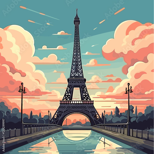 Eiffel tower hand-drawn comic illustration. Eiffel tower. Vector doodle style cartoon illustration