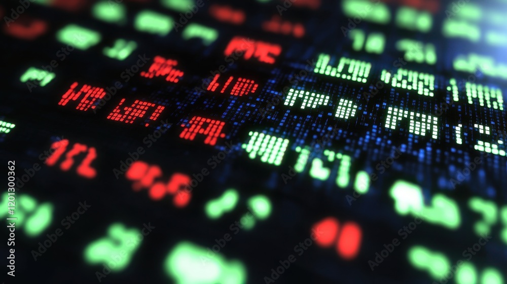 Stock Market Data Display with Red and Green Tickers Stock Market Data Display with Red and Green Tickers