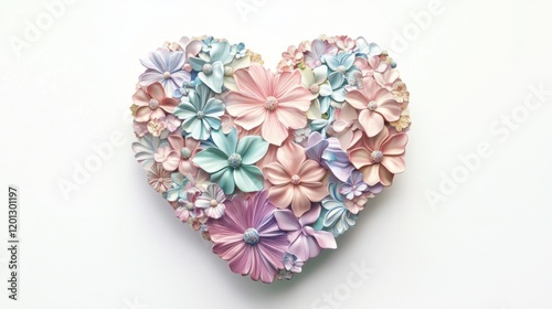 Heart-Shaped Arrangement of Colorful Floral Decorations Displaying Delicate Pastel Petals with Intricate Designs for Creative and Inspirational Visuals