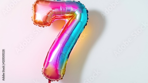 Colorful Metallic Number 7 Balloon on White Background photo