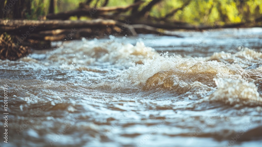 Fototapeta premium Rushing River Water Flowing Over Logs