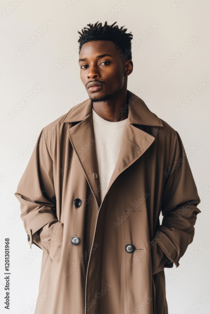 Fototapeta premium Elegant fashion portrait of a man in a stylish brown coat for modern wardrobe inspiration