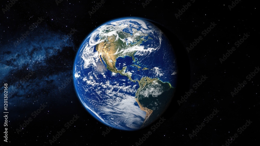 Naklejka premium Poetic Earth Month Stunning view of earth from space featuring north and south america