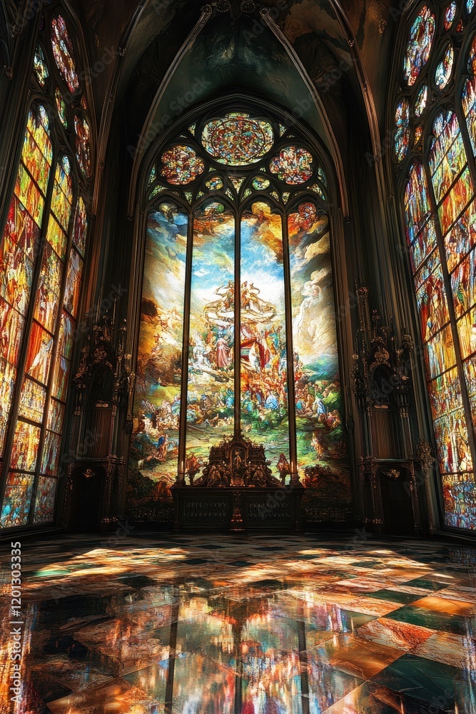 Obraz premium Intricate frescoes and stained glass in a stunning cathedral interior