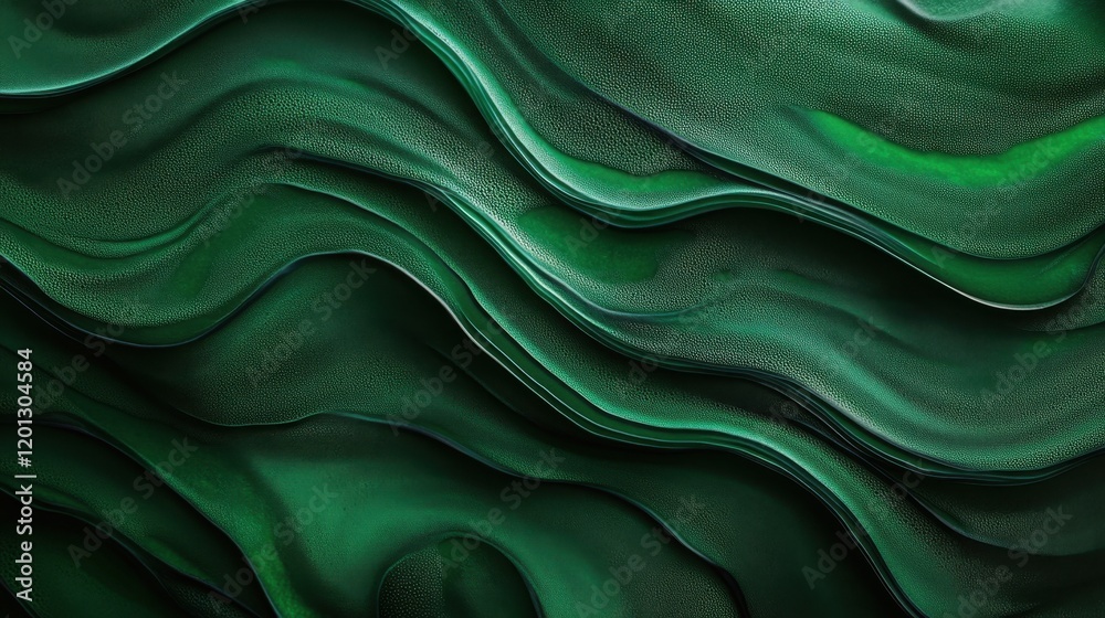 Obraz premium Vibrant green abstract waves with textured layers in organic flow