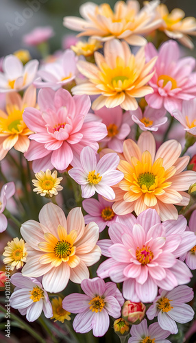 spring flowers in pastel colours. AI generativ, detailed, with white tones