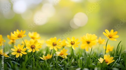 Yellow Flowers Blooming in a Lush Green Field