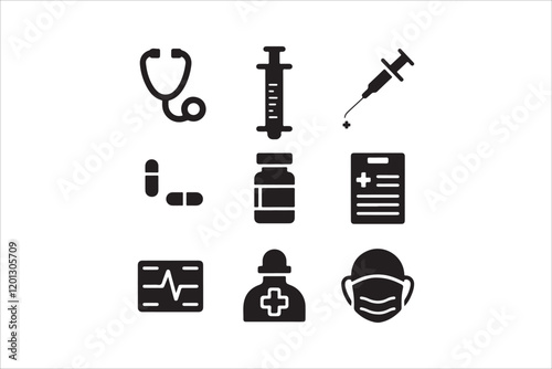 Medical symbol line icon set. Medical and Healthcare Icon Set Collection Vector Illustration
