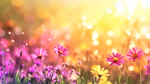 Vibrant Pink and Yellow Flowers Blooming in Sunlight