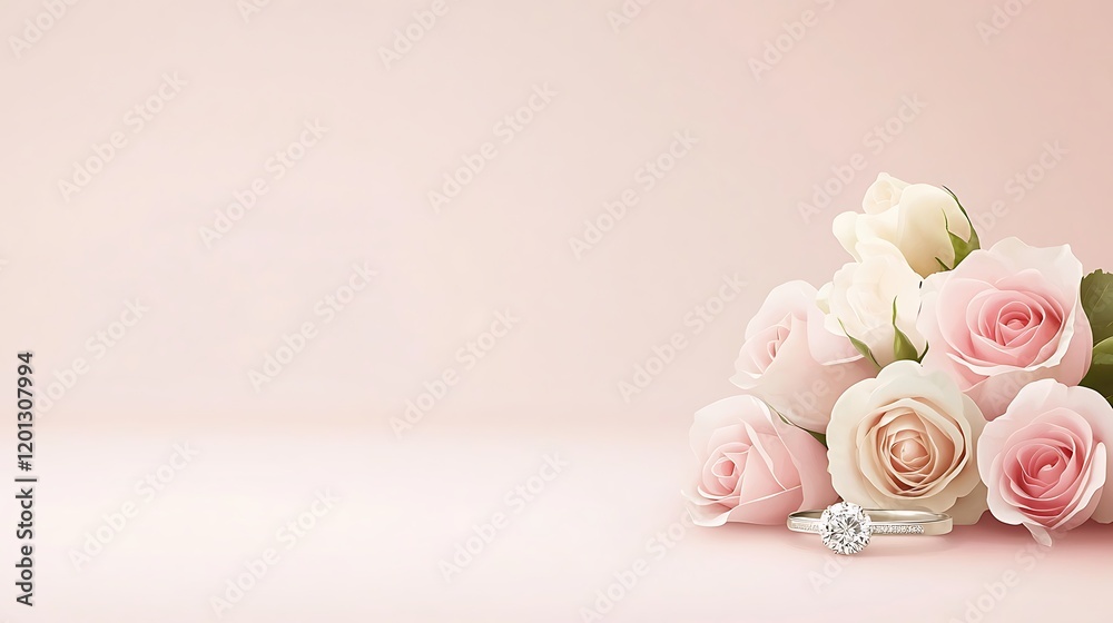 A beautiful arrangement of soft pink roses and a wedding ring, symbolizing love and commitment. Ideal for weddings, engagements, or romantic themes. A beautiful arrangement of soft pink roses and a wedding ring, symbolizing love and commitment. Ideal for weddings, engagements, or romantic themes.