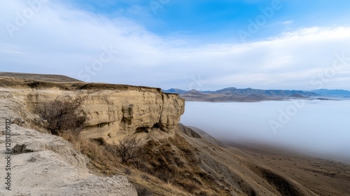 Desert Cliff overlooking a still lake