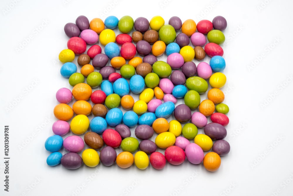 A square made of differently colored candies
A square made of differently colored candies