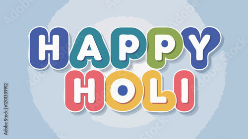 Colorful Cartoon Happy Holi Typography Design for Happy Holi Greeting Text.