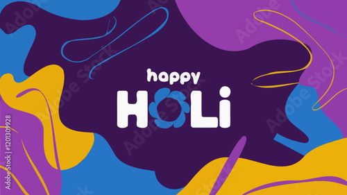 Colorful Cartoon Happy Holi Typography Design for Happy Holi Greeting Text.