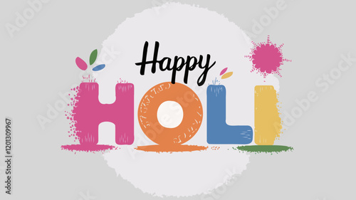 Colorful Cartoon Happy Holi Typography Design for Happy Holi Greeting Text.