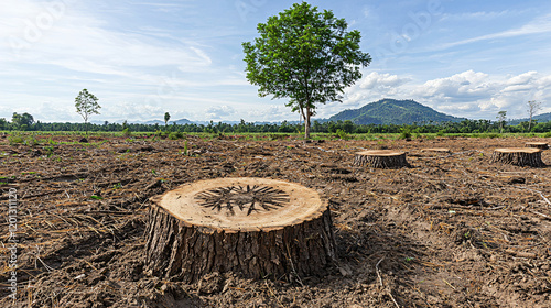 A forest with trees chopped down, leaving behind stumps and exposed soil, representing the harmful effects of illegal logging.