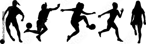 set of vector silhouet of a woman soccer