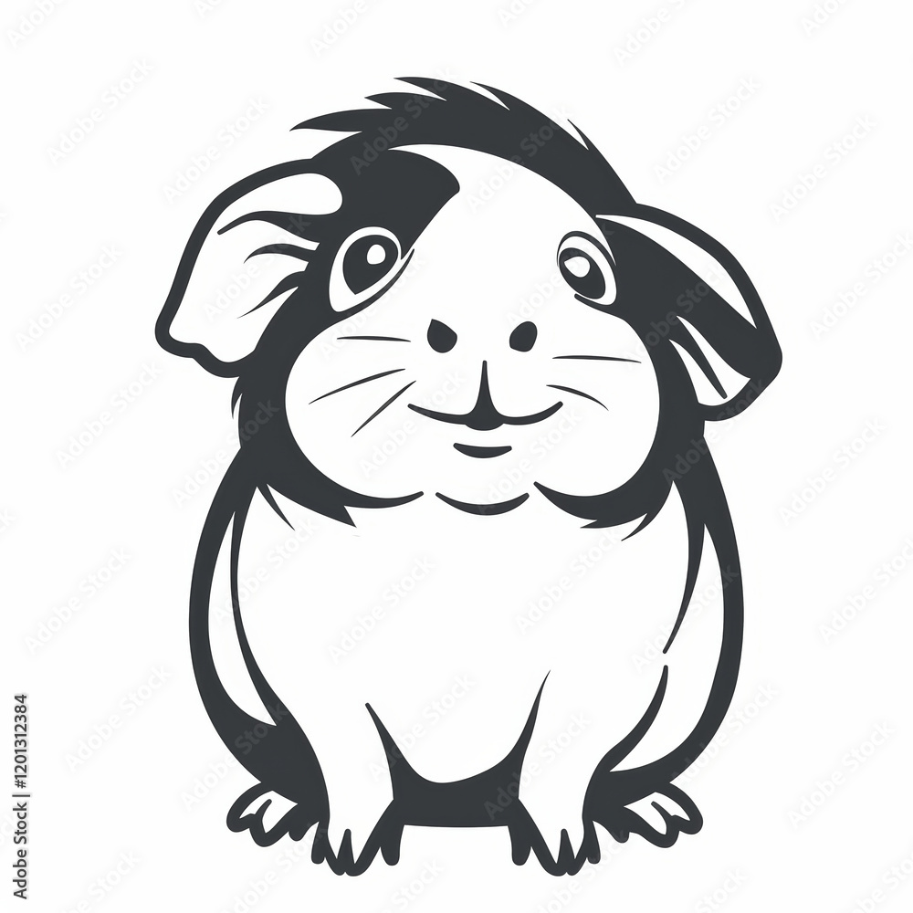 Cute Guinea Pig Vector Logo Design in Black and White Outline Cute Guinea Pig Vector Logo Design in Black and White Outline