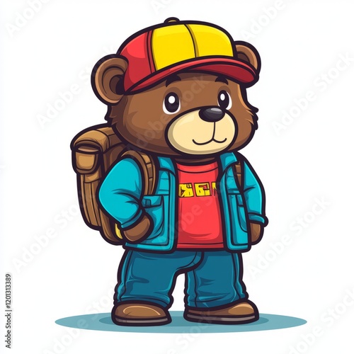 Adventurous Bear Cub Backpacker Ready For Hiking Trip