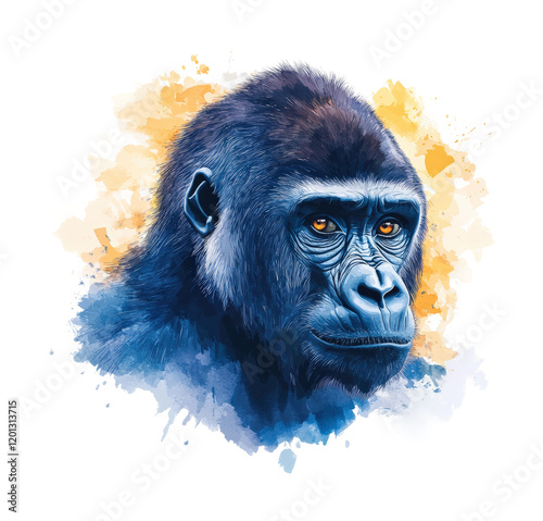 Gorilla watercolor portrait digital artistic environment close-up view wildlife concept isolated on transparent background png photo